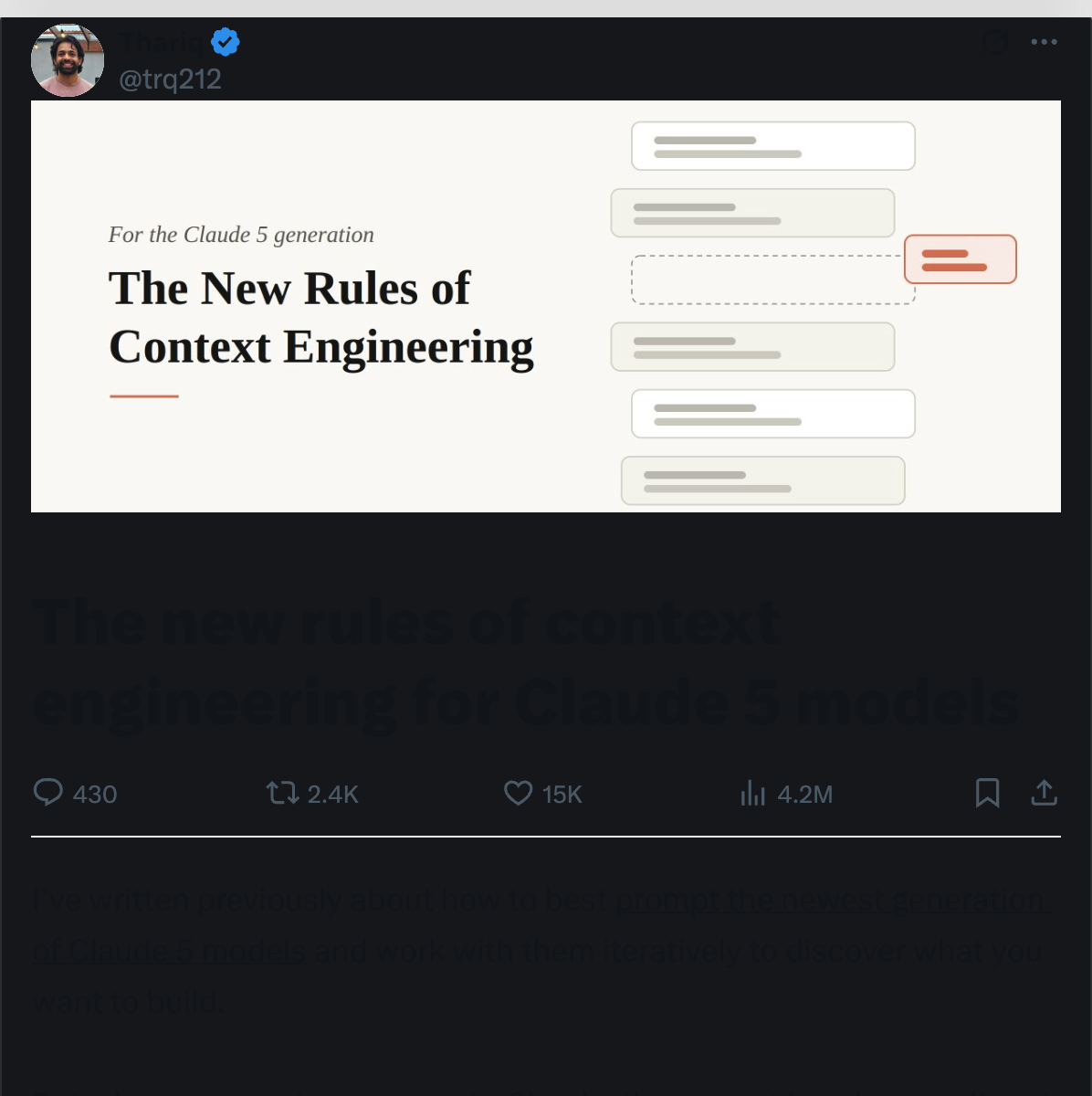 Thariq on X — We removed ~80% of the Claude Code system prompt for our newest models, this is what we've learned about writing system prompts, skills and Claude.MDs for them.