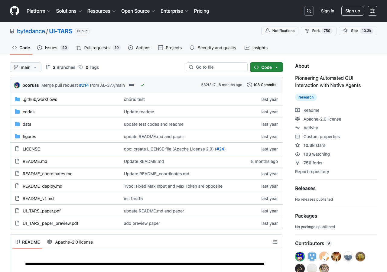 bytedance/UI-TARS base research repository — Pioneering Automated GUI Interaction with Native Agents — 27K+ stars