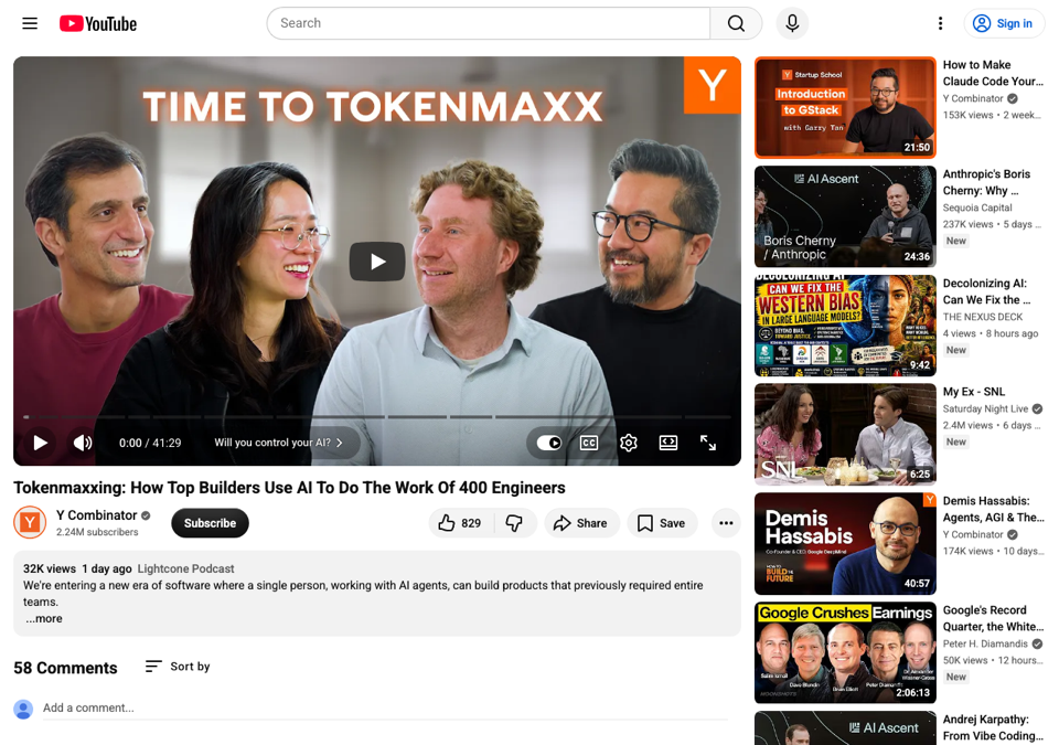 YC Lightcone — Tokenmaxxing names the productivity primitive